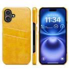 For iPhone 16 Plus Fierre Shann Retro Oil Wax Texture Card Slots PU Leather Phone Case(Yellow) - 1