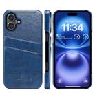 For iPhone 16 Plus Fierre Shann Retro Oil Wax Texture Card Slots PU Leather Phone Case(Blue) - 1