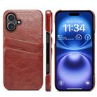 For iPhone 16 Fierre Shann Retro Oil Wax Texture Card Slots PU Leather Phone Case(Brown) - 1