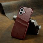 For iPhone 16 Fierre Shann Retro Oil Wax Texture Card Slots PU Leather Phone Case(Brown) - 2