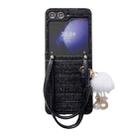 For Samsung Galaxy Z Flip6 Handbag Design Plush Ball Plaid Fabric PC Phone Case(Black) - 1