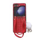 For Samsung Galaxy Z Flip6 Handbag Design Plush Ball Plaid Fabric PC Phone Case(Red) - 1