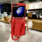 For Samsung Galaxy Z Flip6 Handbag Design Plush Ball Plaid Fabric PC Phone Case(Red) - 2