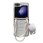 For Samsung Galaxy Z Flip6 Handbag Design Plush Ball Plaid Fabric PC Phone Case(White) - 1