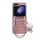 For Samsung Galaxy Z Flip6 Handbag Design Plush Ball Plaid Fabric PC Phone Case(Pink) - 1