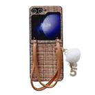 For Samsung Galaxy Z Flip6 Handbag Design Plush Ball Plaid Fabric PC Phone Case(Brown) - 1