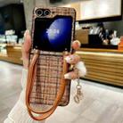 For Samsung Galaxy Z Flip6 Handbag Design Plush Ball Plaid Fabric PC Phone Case(Brown) - 2