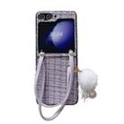 For Samsung Galaxy Z Flip6 Handbag Design Plush Ball Plaid Fabric PC Phone Case(Purple) - 1