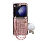 For Samsung Galaxy Z Flip5 Handbag Design Plush Ball Plaid Fabric PC Phone Case(Pink) - 1