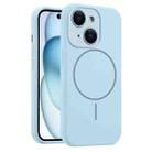 For iPhone 15 Fine Hole Liquid Silicone MagSafe Phone Case(Blue) - 1