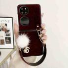 For Huawei P50 Pocket Plush Full Coverage Phone Case with Strap(Wine Red) - 2