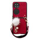 For Huawei P50 Pocket Plush Full Coverage Phone Case with Strap(Red) - 1