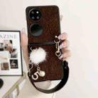 For Huawei P50 Pocket Plush Full Coverage Phone Case with Strap(Dark Brown) - 2