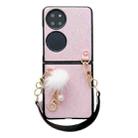 For Huawei P50 Pocket Plush Full Coverage Phone Case with Strap(Pink) - 1