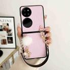 For Huawei P50 Pocket Plush Full Coverage Phone Case with Strap(Pink) - 2