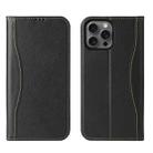 For iPhone 16 Pro Max Fierre Shann Cowhide Leather Flip Leather Phone Case(Black) - 1