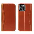 For iPhone 16 Pro Fierre Shann Cowhide Leather Flip Leather Phone Case(Brown) - 1