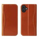 For iPhone 16 Plus Fierre Shann Cowhide Leather Flip Leather Phone Case(Brown) - 1