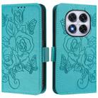 For Redmi Note 14 Pro 4G Embossed Rose RFID Anti-theft Leather Phone Case(Light Blue) - 2