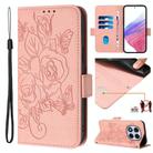 For Redmi Note 14 Pro 4G Embossed Rose RFID Anti-theft Leather Phone Case(Pink) - 1