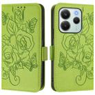 For Redmi Note 14 4G 164.84mm EU Version Embossed Rose RFID Anti-theft Leather Phone Case(Green) - 2