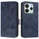 For Redmi Note 14 4G 164.84mm EU Version Embossed Rose RFID Anti-theft Leather Phone Case(Dark Blue) - 2