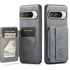 For Google Pixel 9 / 9 Pro Fierre Shann Oil Wax Cow Leather Card Holder Back Phone Case(Grey) - 1