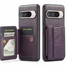 For Google Pixel 9 / 9 Pro Fierre Shann Oil Wax Cow Leather Card Holder Back Phone Case(Purple) - 1