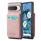 For Google Pixel 9 / 9 Pro Fierre Shann Crazy Horse Card Holder Back Cover PU Phone Case(Pink) - 1