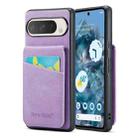 For Google Pixel 9 / 9 Pro Fierre Shann Crazy Horse Card Holder Back Cover PU Phone Case(Purple) - 1