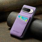 For Google Pixel 9 / 9 Pro Fierre Shann Crazy Horse Card Holder Back Cover PU Phone Case(Purple) - 2