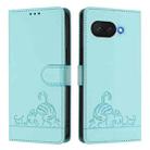 For Google Pixel 9a Cat Rat Embossed Pattern RFID Leather Phone Case with Lanyard(Mint Green) - 2