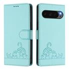 For Google Pixel 10 Pro XL 5G Global Cat Rat Embossed Pattern RFID Leather Phone Case with Lanyard(Mint Green) - 2
