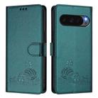 For Google Pixel 10 Pro XL 5G Global Cat Rat Embossed Pattern RFID Leather Phone Case with Lanyard(Peacock Green) - 2