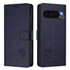 For Google Pixel 10 5G Global Cat Rat Embossed Pattern RFID Leather Phone Case with Lanyard(Blue) - 2