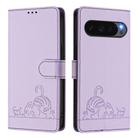 For Google Pixel 10 5G Global Cat Rat Embossed Pattern RFID Leather Phone Case with Lanyard(Purple) - 2