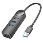 BOROFONE DH6 Multi-function 4 in 1 USB to USB 3.0 x 3, RJ45 Gigabit Ethernet Adapter, Length:0.2m(Black) - 1