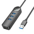 BOROFONE DH6 Multi-function 4 in 1 USB to USB 3.0 x 3, RJ45 Gigabit Ethernet Adapter, Length:1.2m(Black) - 1