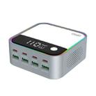 WLX-M8 120W Smart Digital Display Multi-Port Desktop Charger Dock Station, EU Plug(Grey White) - 1