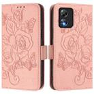 For Boost Mobile Celero 5G SC Embossed Rose RFID Anti-theft Leather Phone Case(Pink) - 2