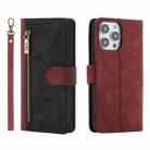 For iPhone 15 Pro Max POLA Dual-color Zipper Wallet RFID Leather Phone Case(Red Black) - 1