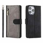 For iPhone 15 Pro Max POLA Dual-color Zipper Wallet RFID Leather Phone Case(Grey Black) - 1