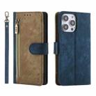 For iPhone 15 Pro Max POLA Dual-color Zipper Wallet RFID Leather Phone Case(Yellow Blue) - 1