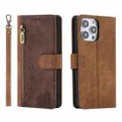 For iPhone 15 Pro Max POLA Dual-color Zipper Wallet RFID Leather Phone Case(Burgundy Brown) - 1