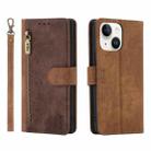 For iPhone 15 Plus POLA Dual-color Zipper Wallet RFID Leather Phone Case(Burgundy Brown) - 1