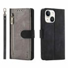 For iPhone 15 POLA Dual-color Zipper Wallet RFID Leather Phone Case(Grey Black) - 1