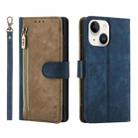 For iPhone 15 POLA Dual-color Zipper Wallet RFID Leather Phone Case(Yellow Blue) - 1