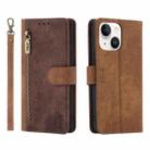 For iPhone 15 POLA Dual-color Zipper Wallet RFID Leather Phone Case(Burgundy Brown) - 1