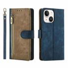 For iPhone 14 Plus POLA Dual-color Zipper Wallet RFID Leather Phone Case(Yellow Blue) - 1