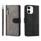 For iPhone 12 / 12 Pro POLA Dual-color Zipper Wallet RFID Leather Phone Case(Grey Black) - 1